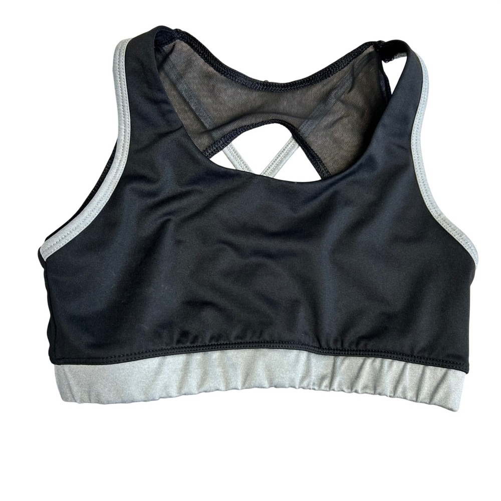 Avia Girls Bra‎ Large 10-12 Black Gray Mesh Back Keyhole Sports Bra Activewear
